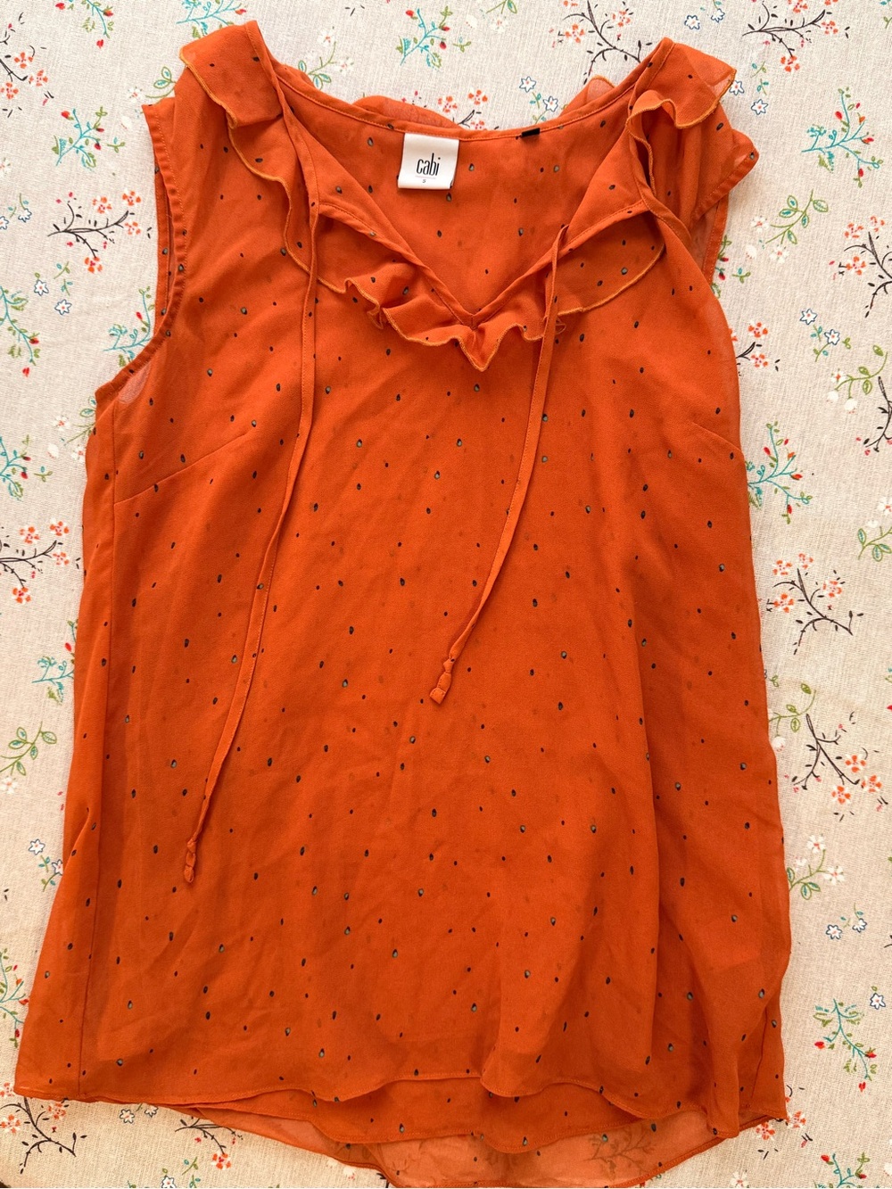 Cali Ruffle Chiffon Sleeveless Top - Rust Orange